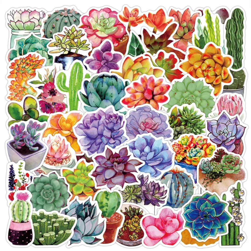 

50Pcs/Lot Hotsale Colorful succulent Plant Stickers Waterproof No-duplicate Laptop Skateboard Decal Dropshipping