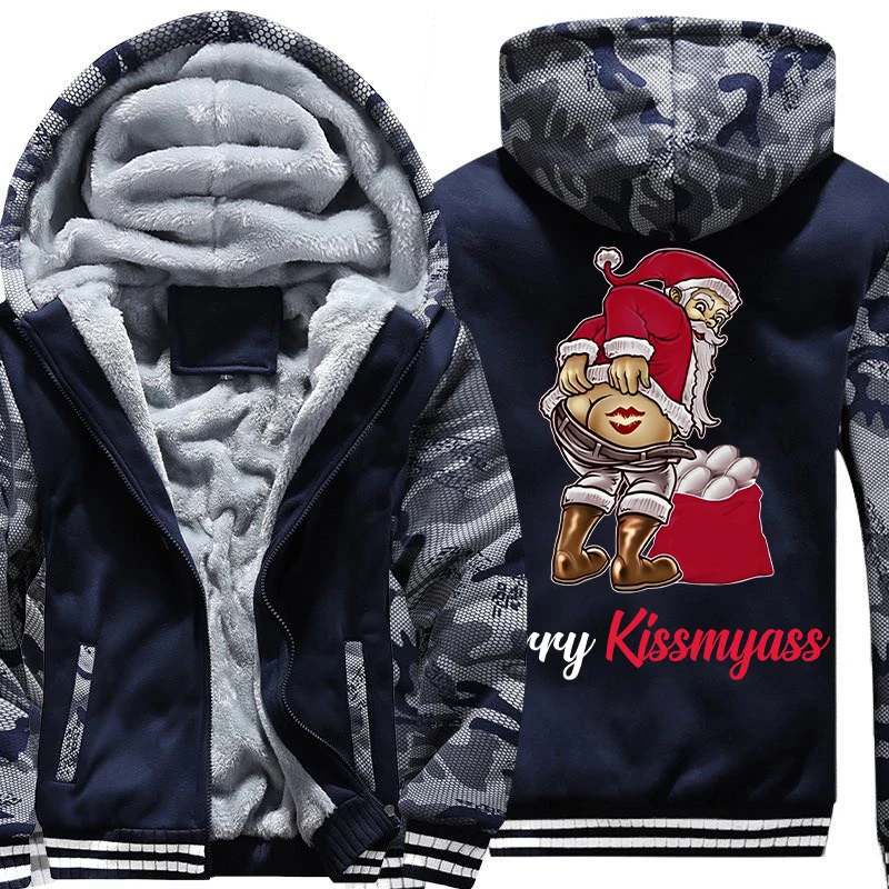 Мужская Флисовая Толстовка с капюшоном и молнией Рождественская хлопковая