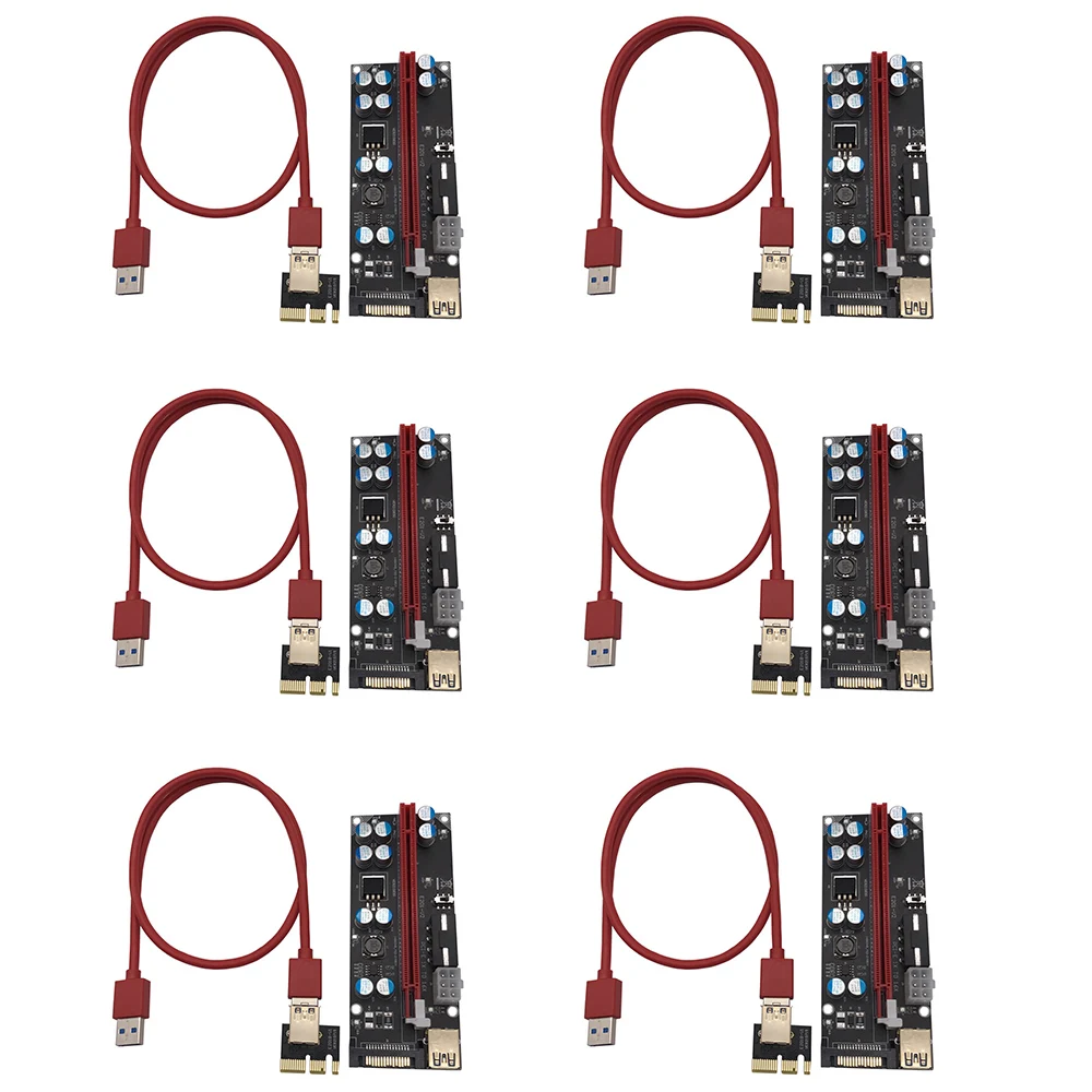 

6 шт., USB 3.0 PCI-E Райзер, карта расширения PCI Express 1X до 16x, Райзер-адаптер, карта с кабелем питания
