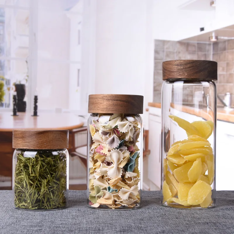 

Glass Tea Caddy Kitchen Accessories Airtight Canister Kitchen Storage Bottles Jar Sealed Food Container Coffee Beans Containers