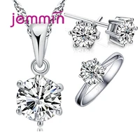 womans birthday gift wedding jewelry set fashion 925 sterling silver crystal necklace ring earring 3 pcs free shipping