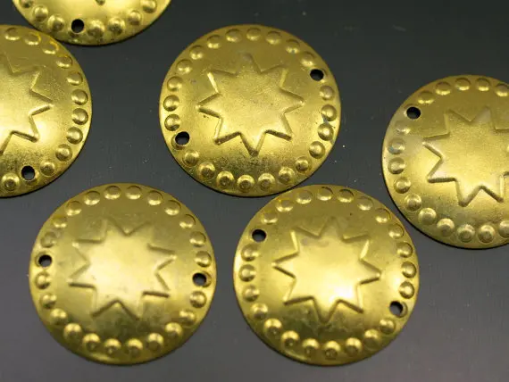 

15 PCS Raw Brass Star Round Charms Findings (20 mm) pen 411
