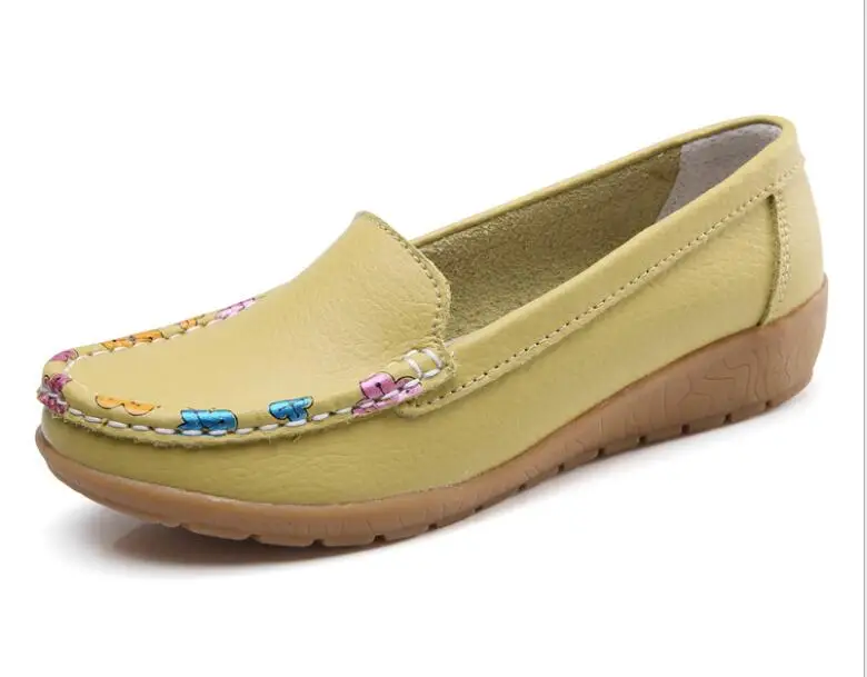 Туфли женские кожаные плоская подошва однотонные повседневные лоферы обувь для