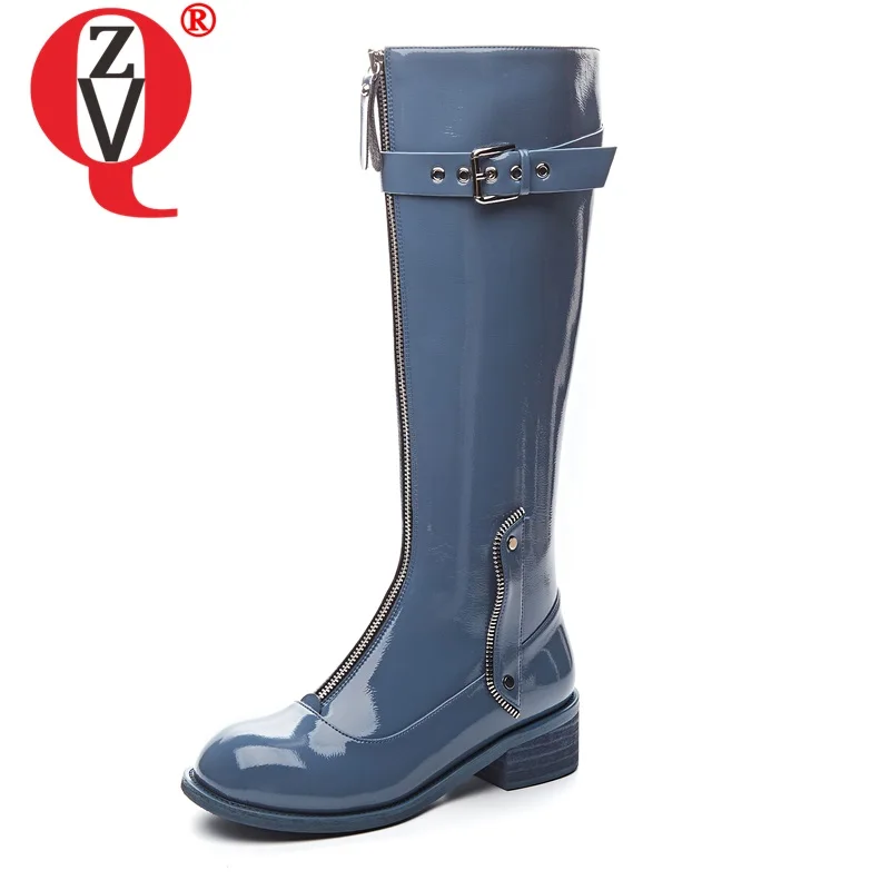 Мотоциклетные сапоги ZVQ из лакированной кожи классные женские боевые на молнии