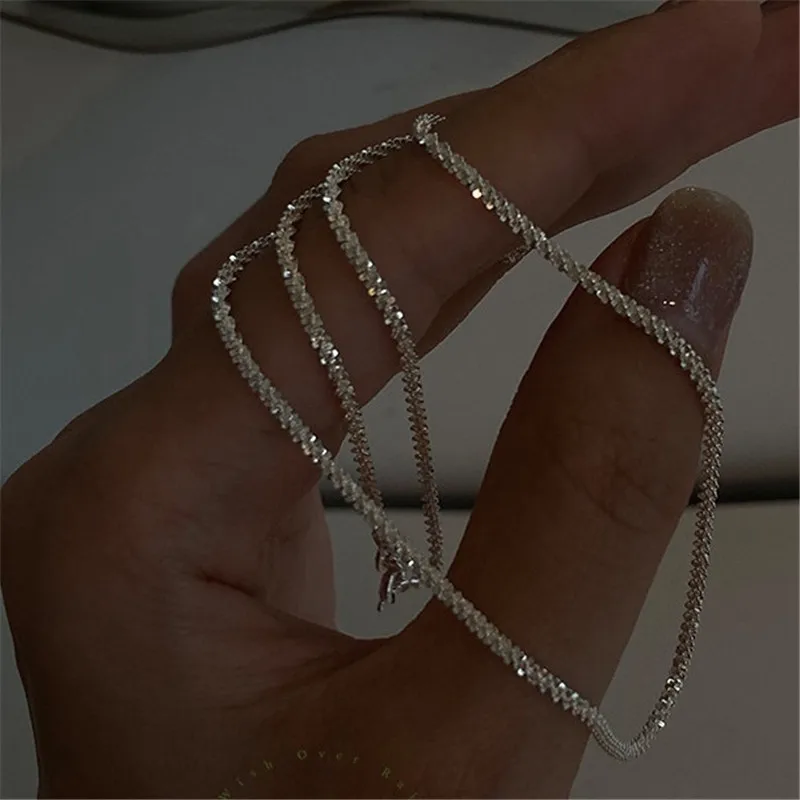 

2022 Popular Silver Colour Sparkling Clavicle Chain Necklace For Women Elegant Wedding Party Birthday Collar Jewelry Gifts