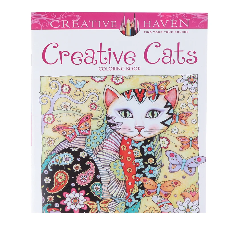 18.5*21cm 12Page Cat Coloring Book For Children Adult Relieve Stress Kill Time Drawing
