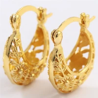 vintage hollow out leaf hoop earring for women gold color flower geometric earrings gifts