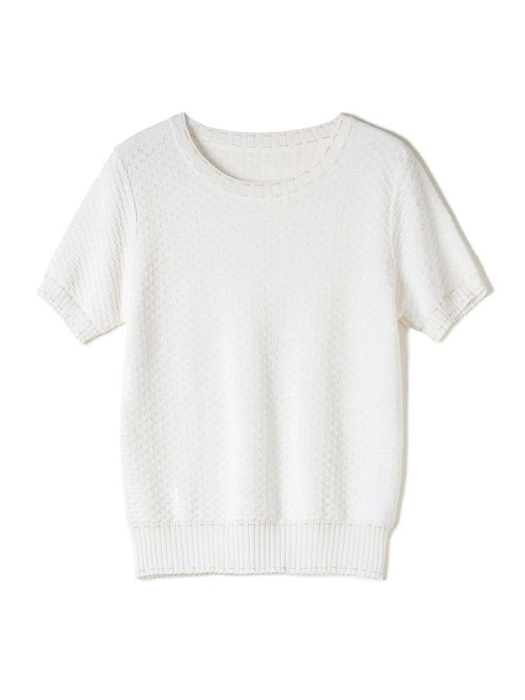 

Short-sleeved T-shirt Ice Silk Knitted Shirt Women's New Summer 2021 Thin White T-shirt, Loose T-shirt