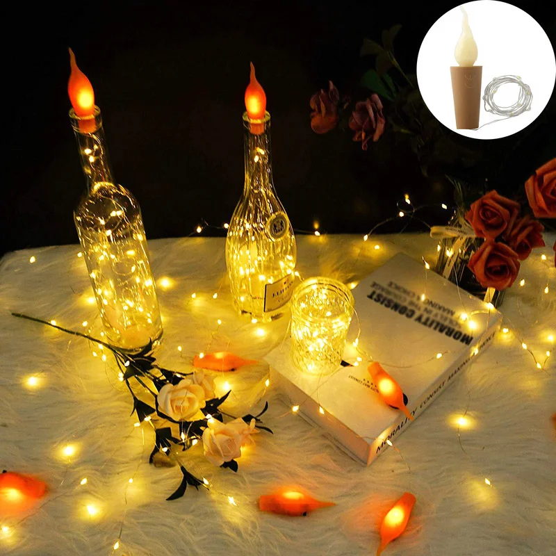 

5pcs 2m Battery Flame Blaze Bottle Lights LED Cork Shape String Lights Bistro Wine Starry Bar Party Valentines Night Light