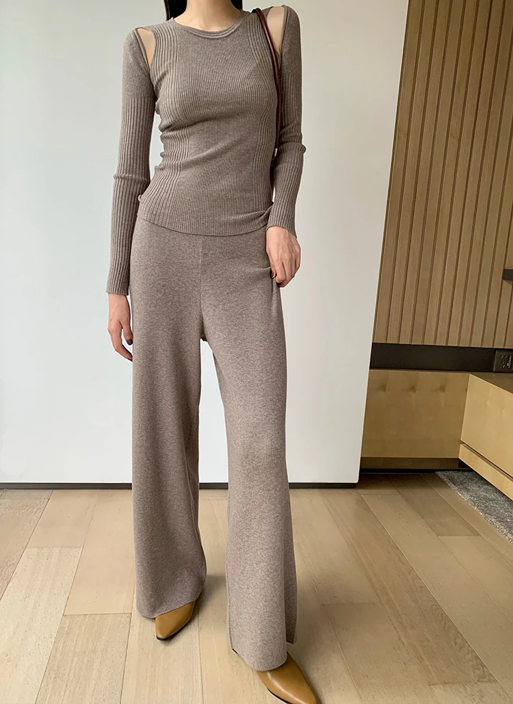 

Women Knitted 2 Piece Set Knit Pants Sporting Suit Femme Clothing Suit Tracksuit Set Autumn Casual 2020