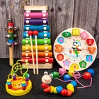Дошкольная деревянная детская игрушка Монтессори, круглые бусины, ударное пианино, часы, ранние детские классические часы для Тетрис