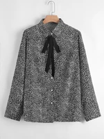 2021 new womens top and shirt long sleeve blouse fashion bow shirt womens lattice chiffon shirt blouse
