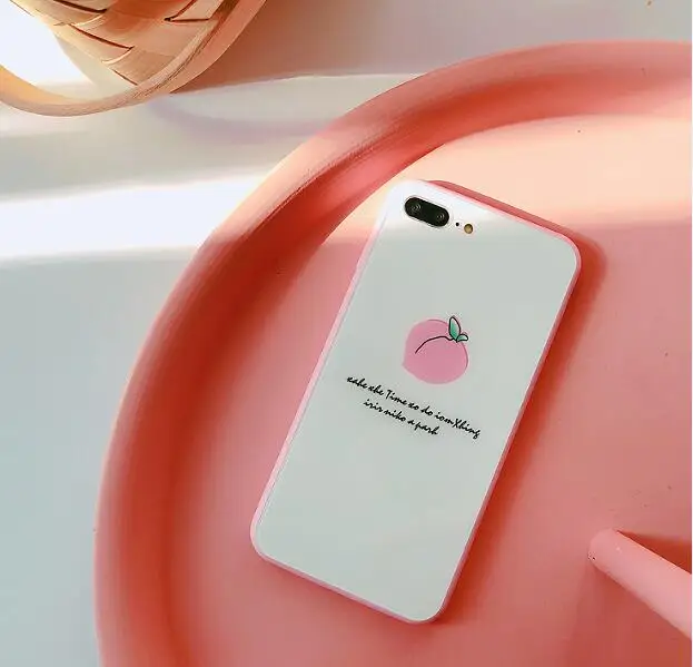 Gimfun Summer Fresh Pink Peach Glass Phone Case for Iphone X Xs Xsmax Xr Fruit Soft Tpu 6 6s 7 8 Plus Back Cover |