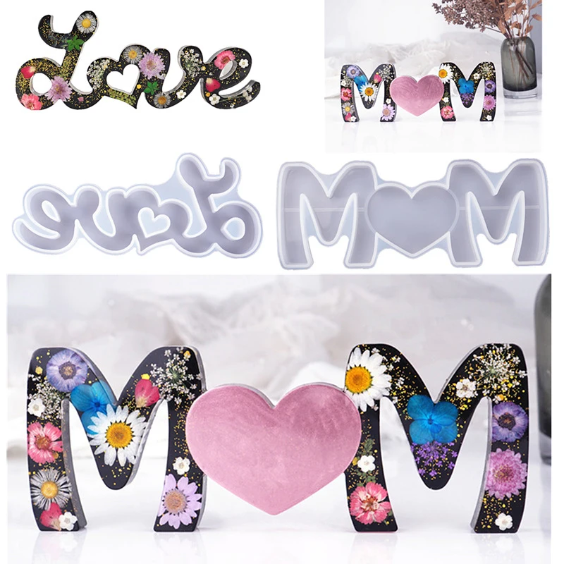 

DIY Resin Crystal Mold Mother's day Love Mom English Letter Mirror Silicone Mold