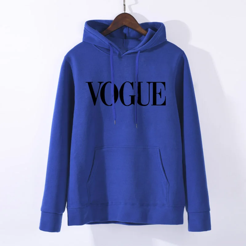 blue 1 Толстовки женские осень VOGUE печать однотонная Толстовка Пуловер с круглым вырезом зимний женский спортивный костюм плюс размер Одежда - Цвет: blue 1
