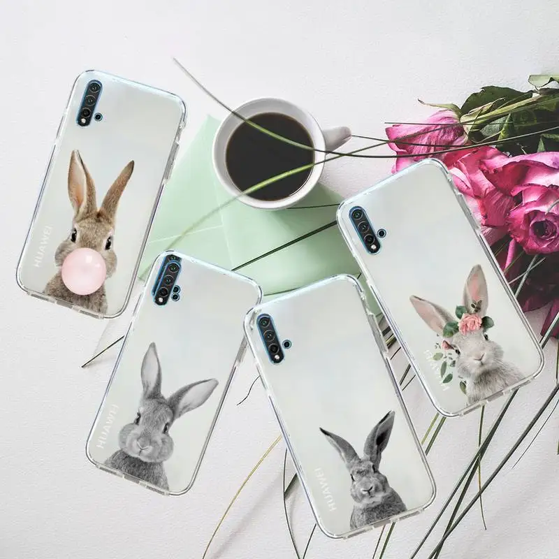 

Cute rabbit animal Phone Case Transparent for Huawei honor P mate 40 20 30 10 50 i 9 x mate pro lite 8a