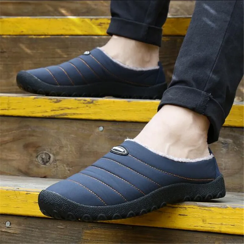 Плюшевые меховые мужские зимние домашние теплые утепленные тапочки с хлопковой