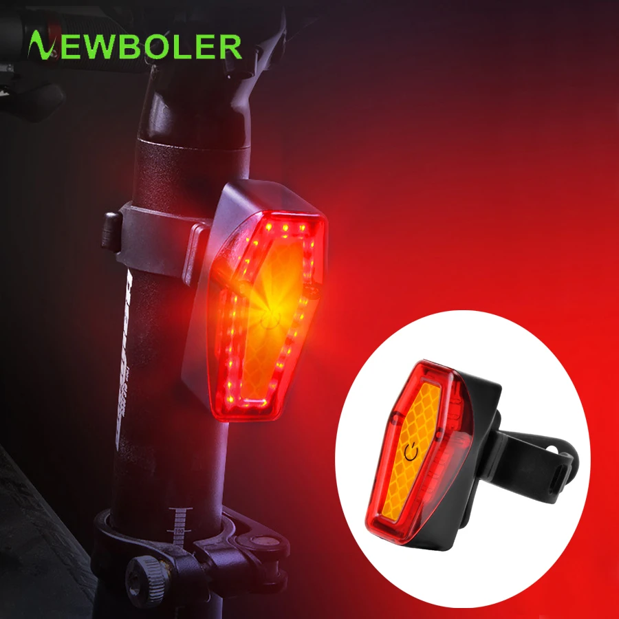 

NEWBOER LED Bike Tail Light USB Rechargeable Back Rear Bicycle Lights Waterproof MTB Cycling Flashlight 6 Model Bike Accessories