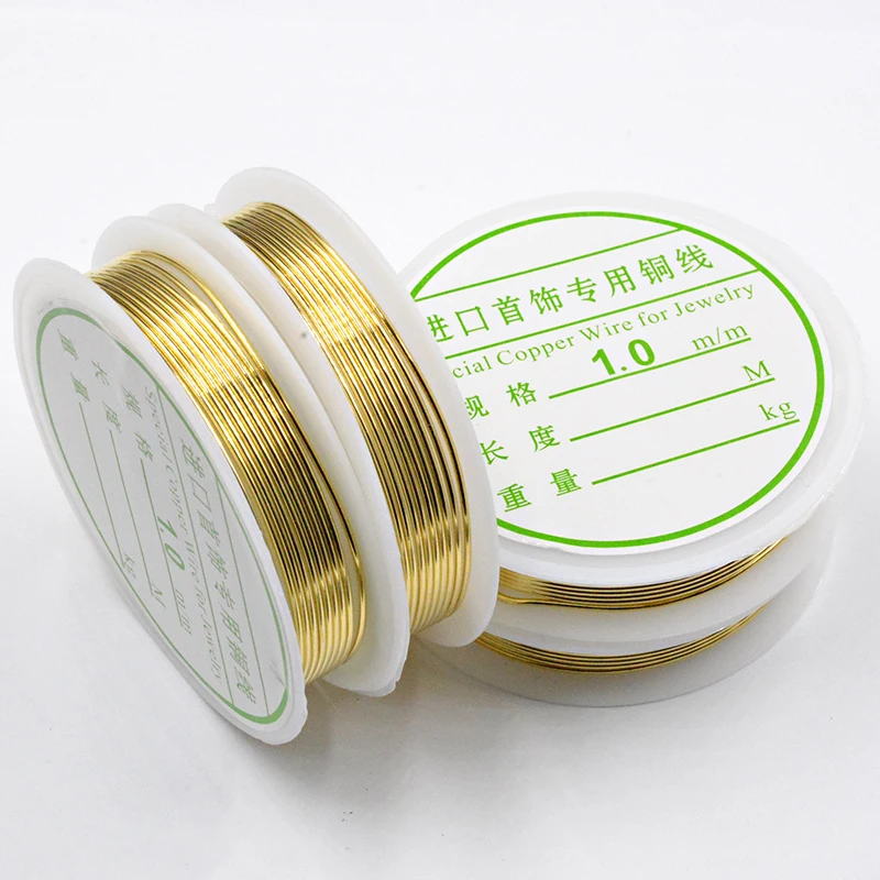 Gold-1.0mm-1.5M 1 рулон 30-2M Серебряный Цветной Медный провод 0,2/0,25/0,3/0,4/0,5/0,6/0,8/1,0 мм "сделай сам" для изготовления ювелирных изделий браслет& Цепочки и ожерелья висячие серьги - Цвет: Gold-1.0mm-1.5M