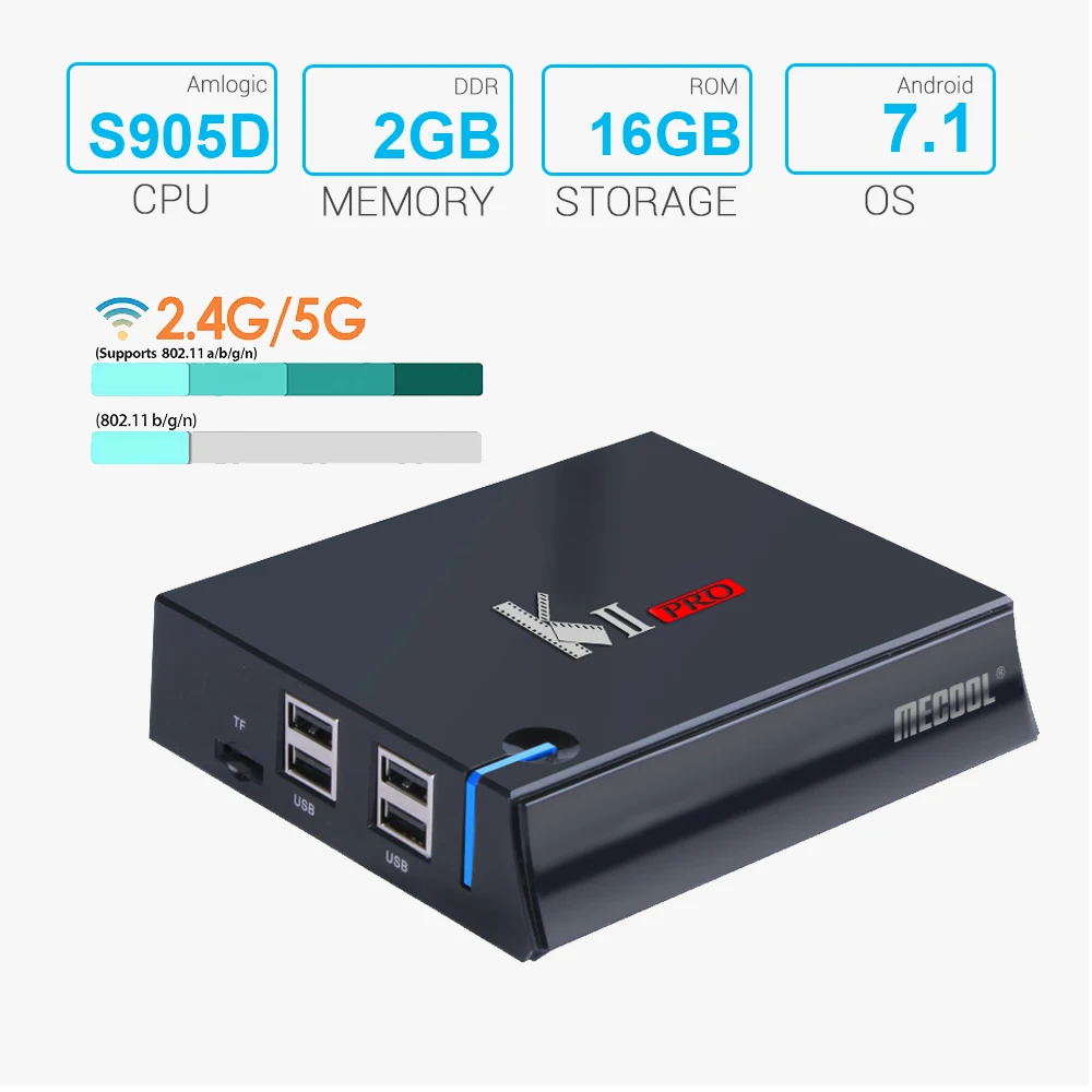 MECOOL KII PRO ТВ приставка с четырёхъядерным процессором Amologic S905D Android 7 1 ОЗУ 2 Гб ПЗУ 16