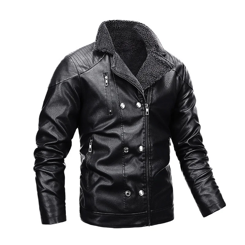 

Осенне-зимнее кашемировое мужское и плюшевое утолщенное пальто из искусственной кожи с лацканами большого размера