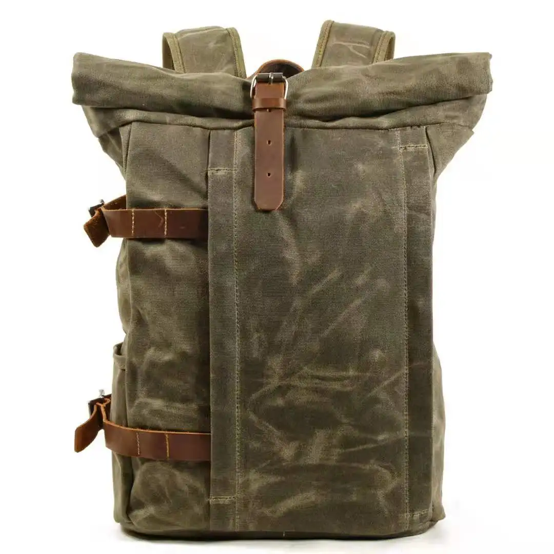 Kopen Wax Canvas Anti-Diefstal Rugzak Laptop Computer Tas Rugzak Outdoor Waterdichte Reistas Toevallige Motorfiets Rugzak