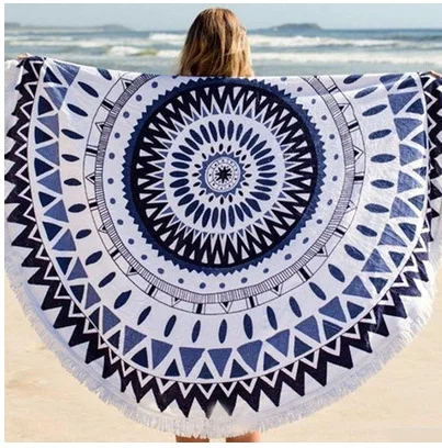 

150CM Microfiber Round Tassel Beach Towel Printed Quick-drying Shawl Beach Mat Yoga Mat