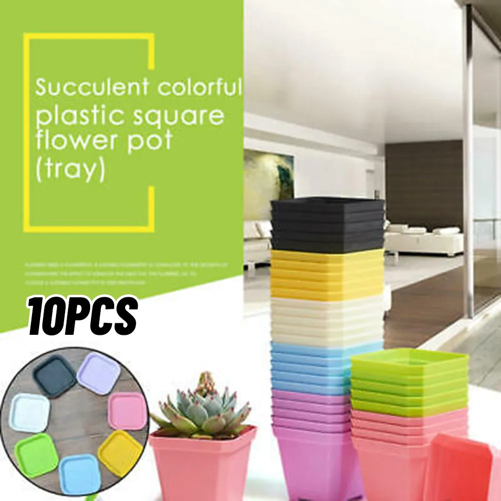 

10PCS Flower Pot Flower Garden Nursery Plastic Pots Saucer Tray With Kit