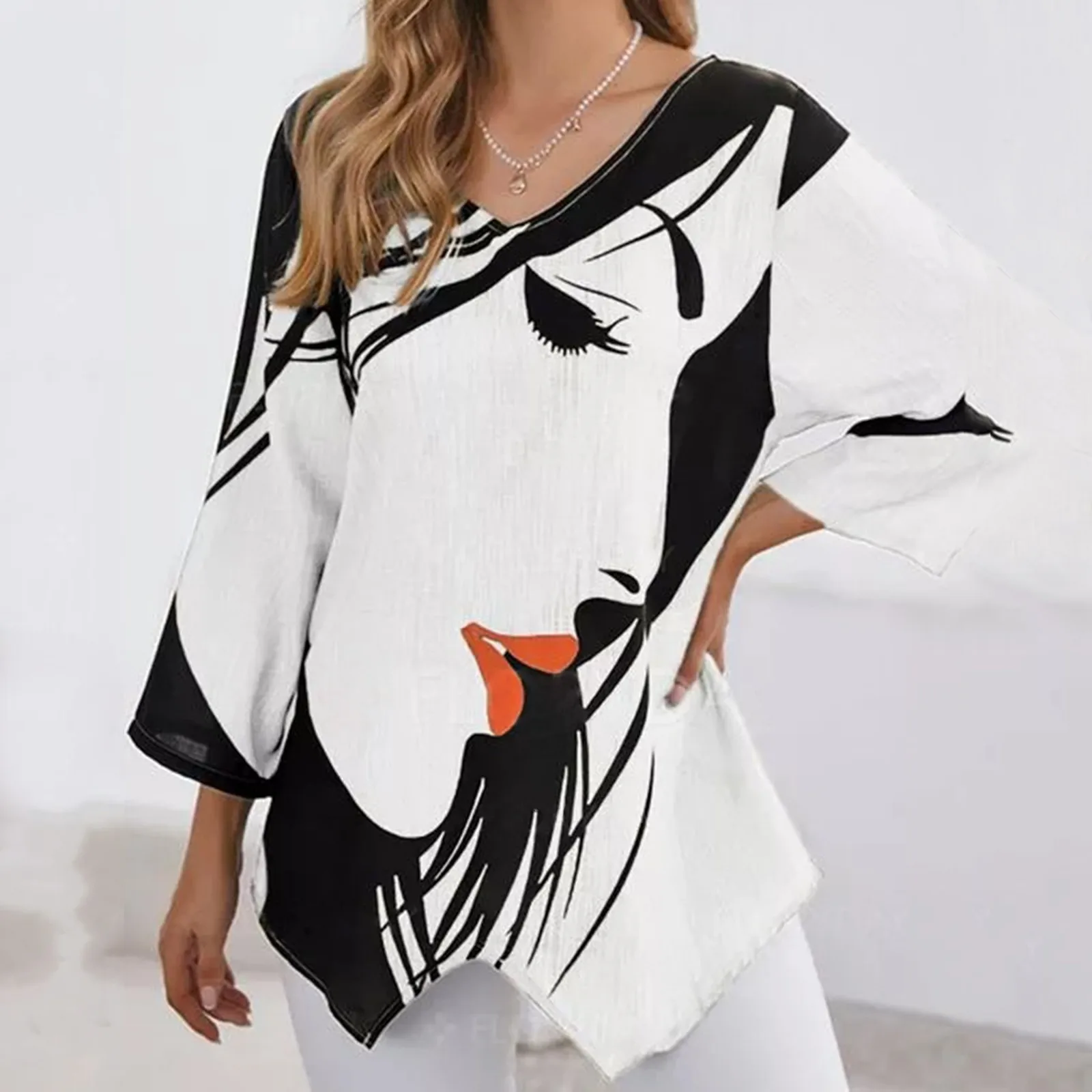 

Women Casual Graphic Shirts Irregular Blouse Loose Graffiti Printed ​casual Shirt Blouse Elegant Pullover Tops Femme R5