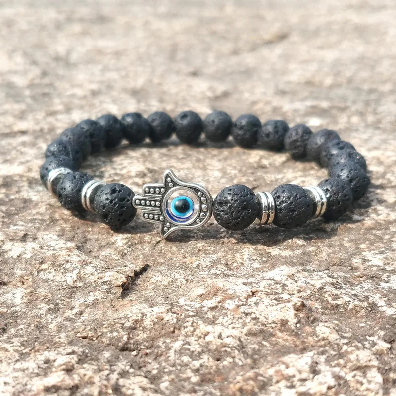 Модные подвески для рук и глаз 8 мм черные лавовые камни бусины браслеты сделай