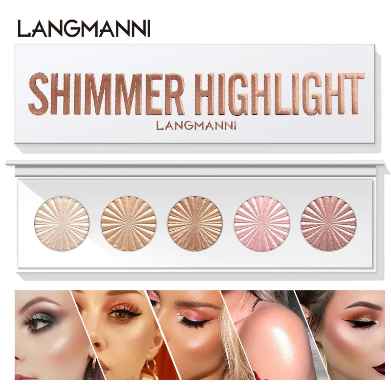 

LANGMANNI 5 Colors Highlighter Palette Makeup Face Contour Powder Bronzer Make Up Blusher Professional Blush Palette Cosmetics