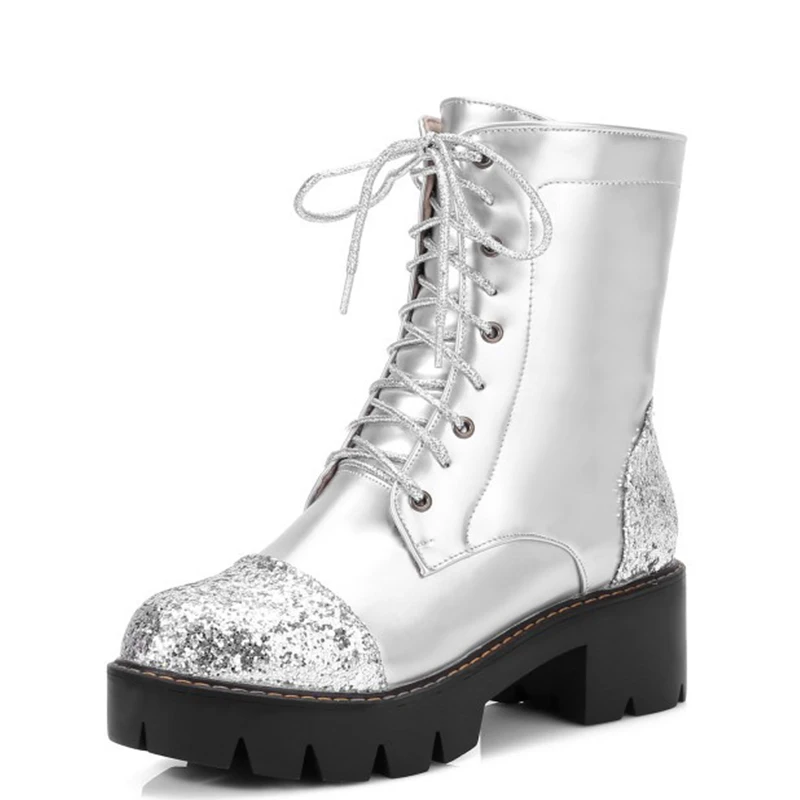 

Ankle Boots for Women 2021 Winter Sequined Motorcycle Boots Woman Slip On Round Toe Fashion Platform Martin Boots y2k New