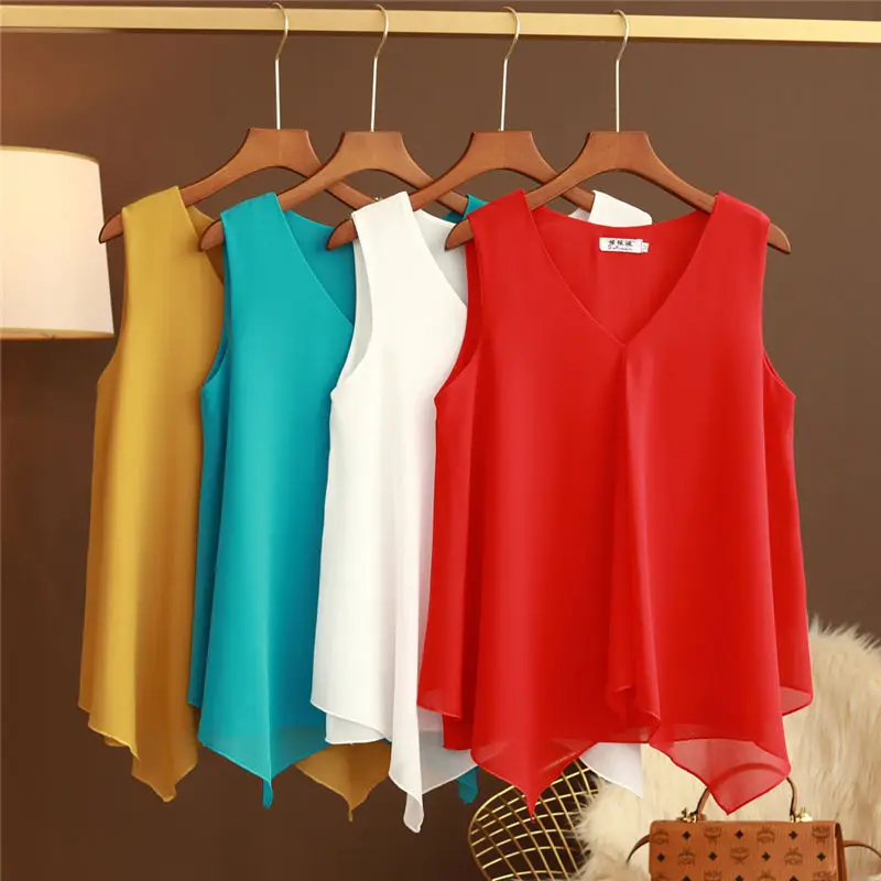 MOYISU Plus Size 5XL Women Chiffon Blouse 2022 New Summer sleeveless Loose Tops Large size Casual Female Shirts Camisas de mujer