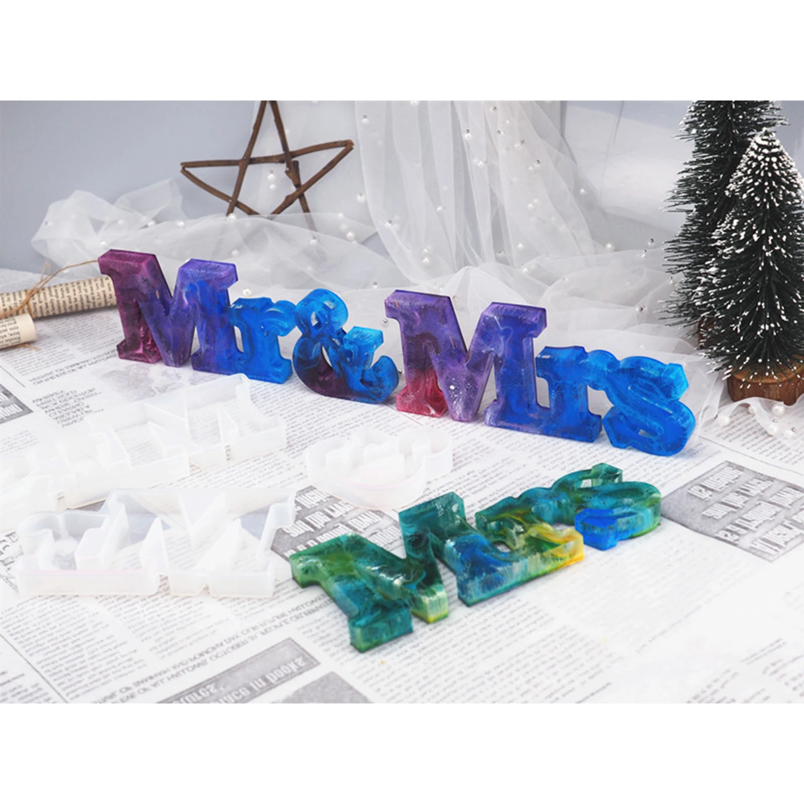 

1 Set ( 3 PCs/Set) " Mr & Mrs " Series Silicone Resin Mold For Jewelry Making Message White 19.9cm x 8.5cm - 7.6cm x 7.5cm