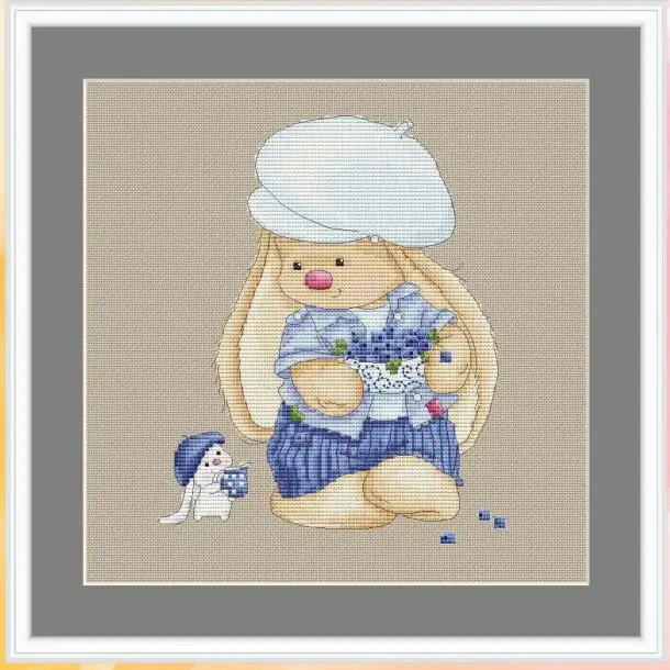 

WY Top Quality Lovely Counted Cross Stitch Kit counted embroidery cross stitch Bonnie Rabbit - Blueberry Rabbit
