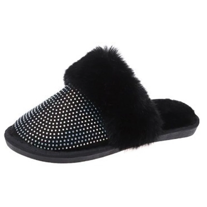 

Hairy Slippers Women 2020 Autumn And Winter New Korean Fashion Outer Wear Rhinestones Ins Baotou A Pedal Lazy Shoes Trend