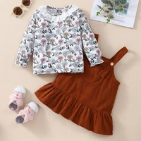 fashion baby girl dress baby girl clothes sets floral print lace collar flare sleeve topssuspender dress princess dress 0 18m