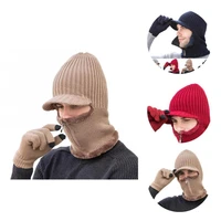 high quality knitted beanies cap wear resistant zipper closure fleece lining gloves beanies hats knitted gloves 1 set