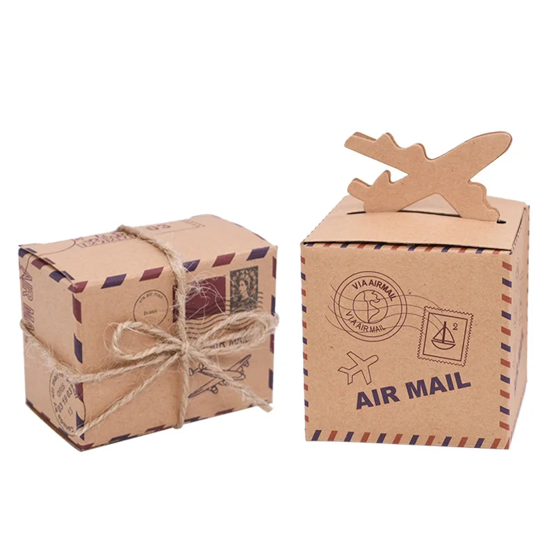 

10Pcs Aircraft Shape Kraft Paper Candy Box Theme Travel Candy Box Airplane Gift Box For Wedding Kids Birthday Party Favor Boxes