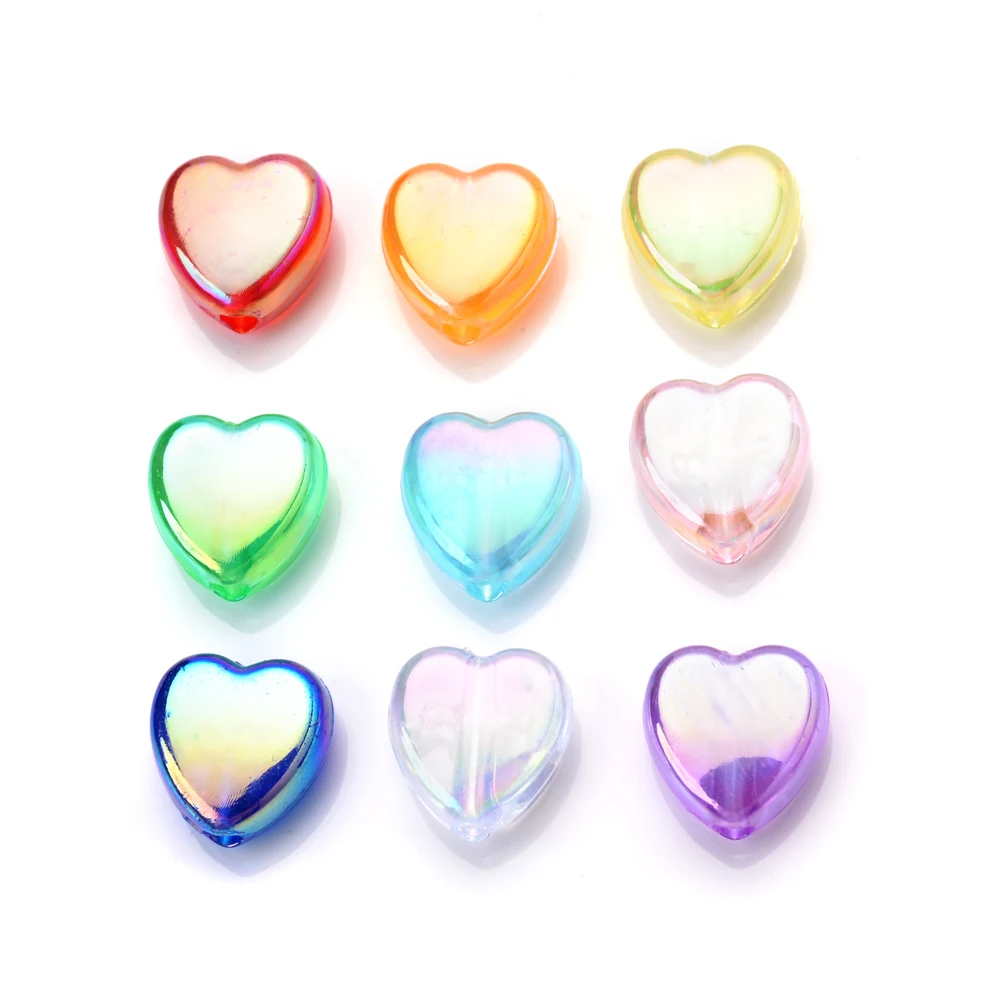 Прозрачные Акриловые бусины в форме сердца 100 шт./лот 9 мм платиночка цветные