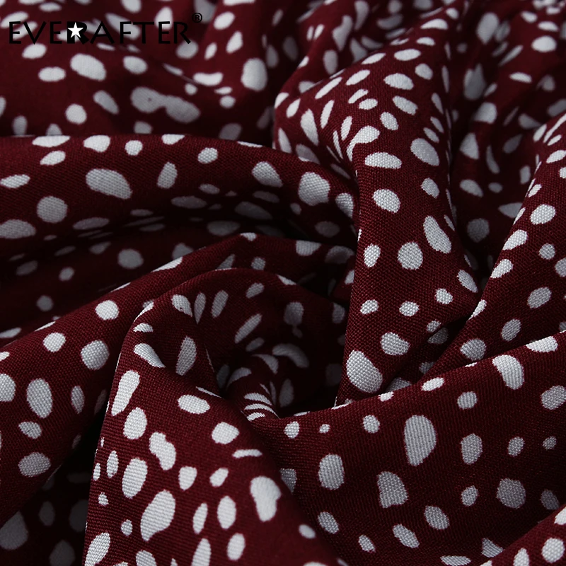 

EVERAFTER Casual Lantern Sleeve Dress Women Vintage V-neck Polka Dot Print High Waist Long Dress Autumn Winter Ruffles Dresses