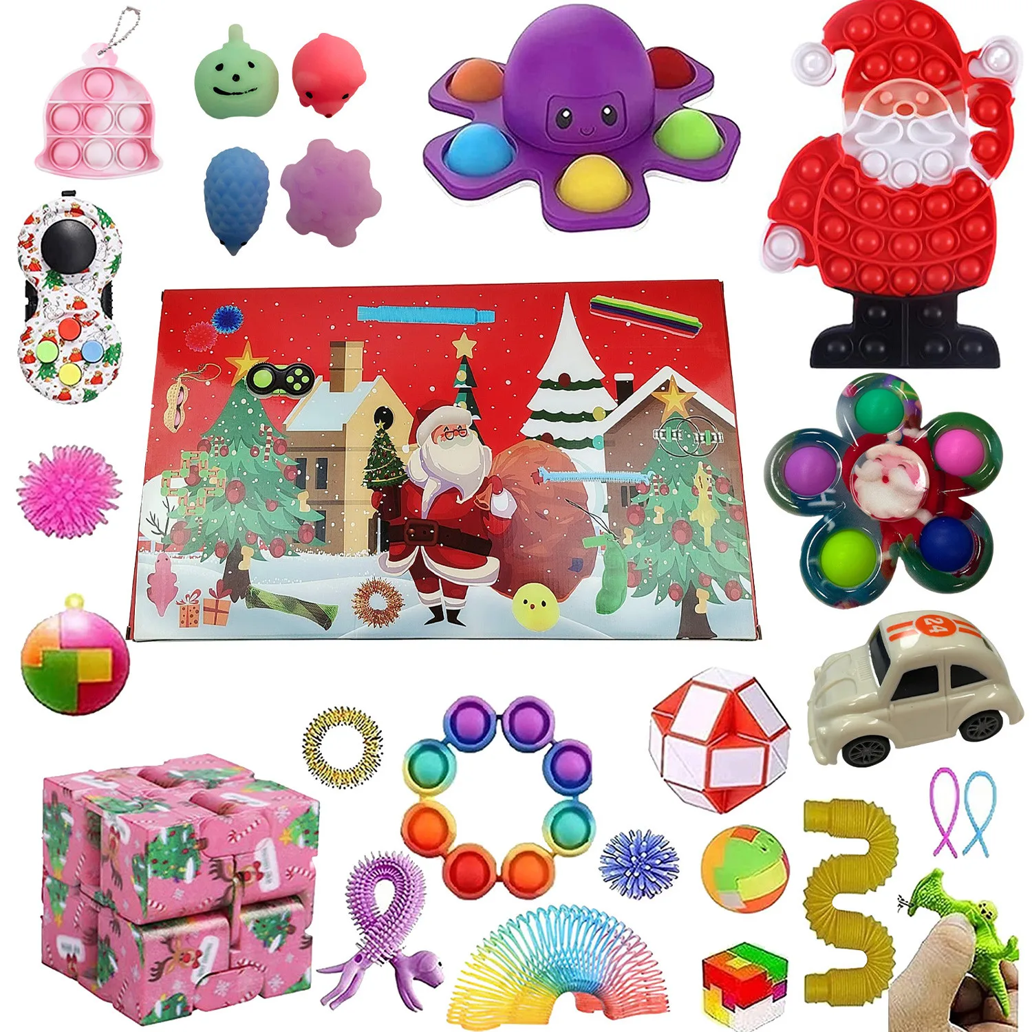 

Фиджет-календарь, игрушки, 24 дня, Рождественский пузырьковый пакет, Игрушка антистресс, простой игрушечный светильник, искусственный Рожде...