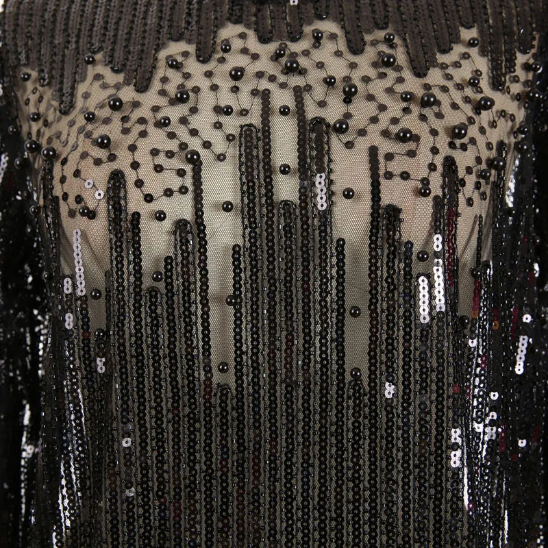 

BLINGSTORY Korean Fashion Luxury Summer Designer Women Shirt Diamond Beading Persective Top Long Sleeve T-shirt KR203