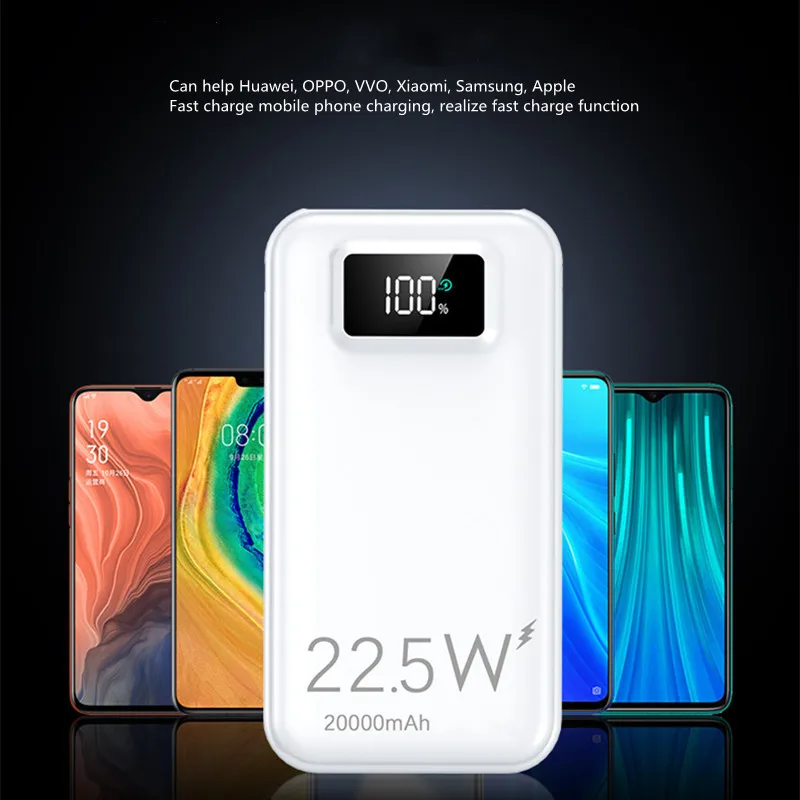 

Power Bank 20000mAh 22.5w Super Fast Charge Ultra-thin Portable Large Capacity Mini Power Bank PD18W For Xiaomi Mi iphone Huawei