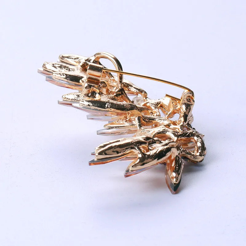 Новые роскошные элегантные золотистые синие броши с кристаллами радужной