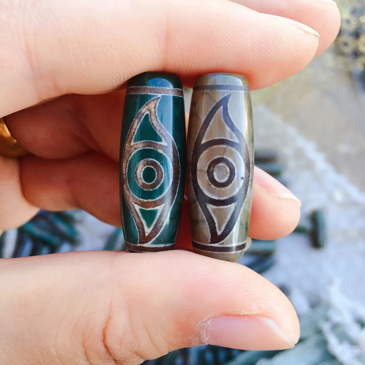 1 шт. 30 мм винтажный серый зеленый камень натуральные тибетские бусины Dzi агата