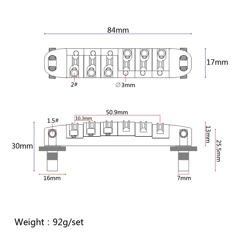 

Brass Roller Adjustable Saddle Tune-O-Matic Zinc Alloy and Brass Rollers Bridge for Lp Electric Guitar