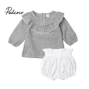 Комплект одежды из 2 предметов pudcoco, летняя одежда для девочек, футболка в полоску + белые шорты, верхняя одежда для маленьких девочек от 6 месяцев до 4 лет