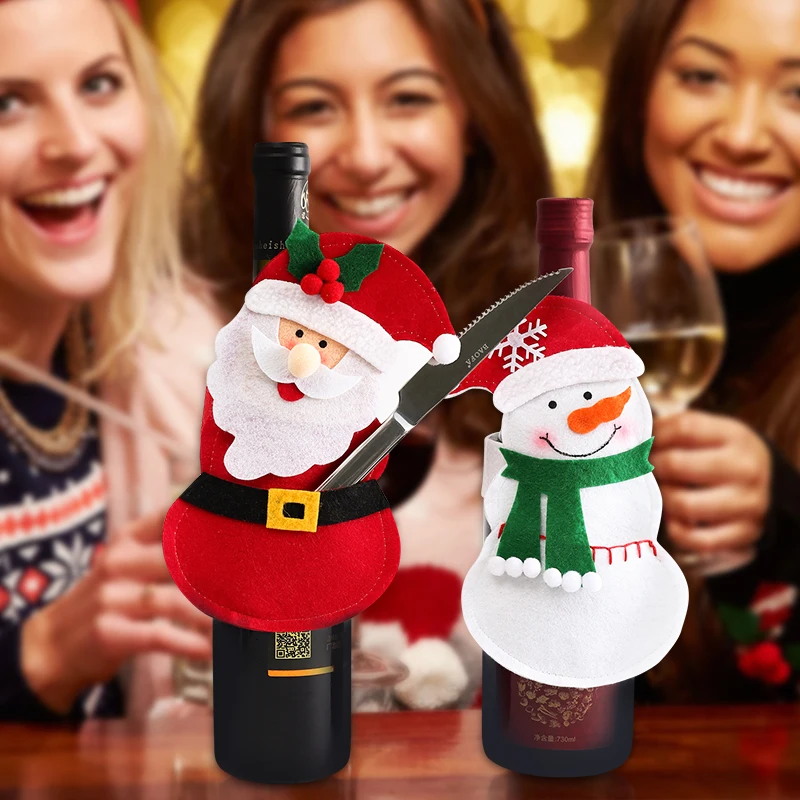 Санта Клаус снеговик для бутылки покрытие одежды украшение кухни на Рождество