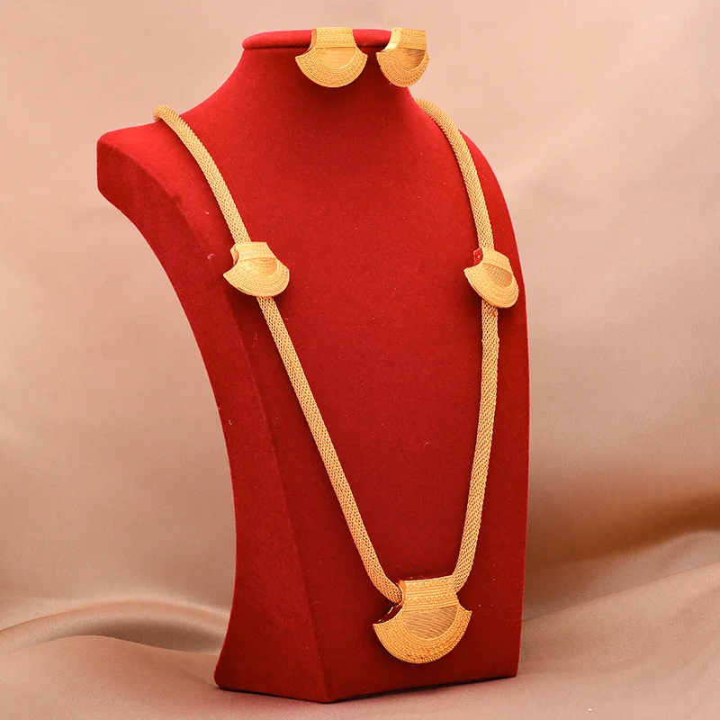 Dubai Schmuck-sets 24K gold überzogene luxus Afrikanische hochzeit geschenke braut armband halskette ohrringe ring schmuck-set für frauen